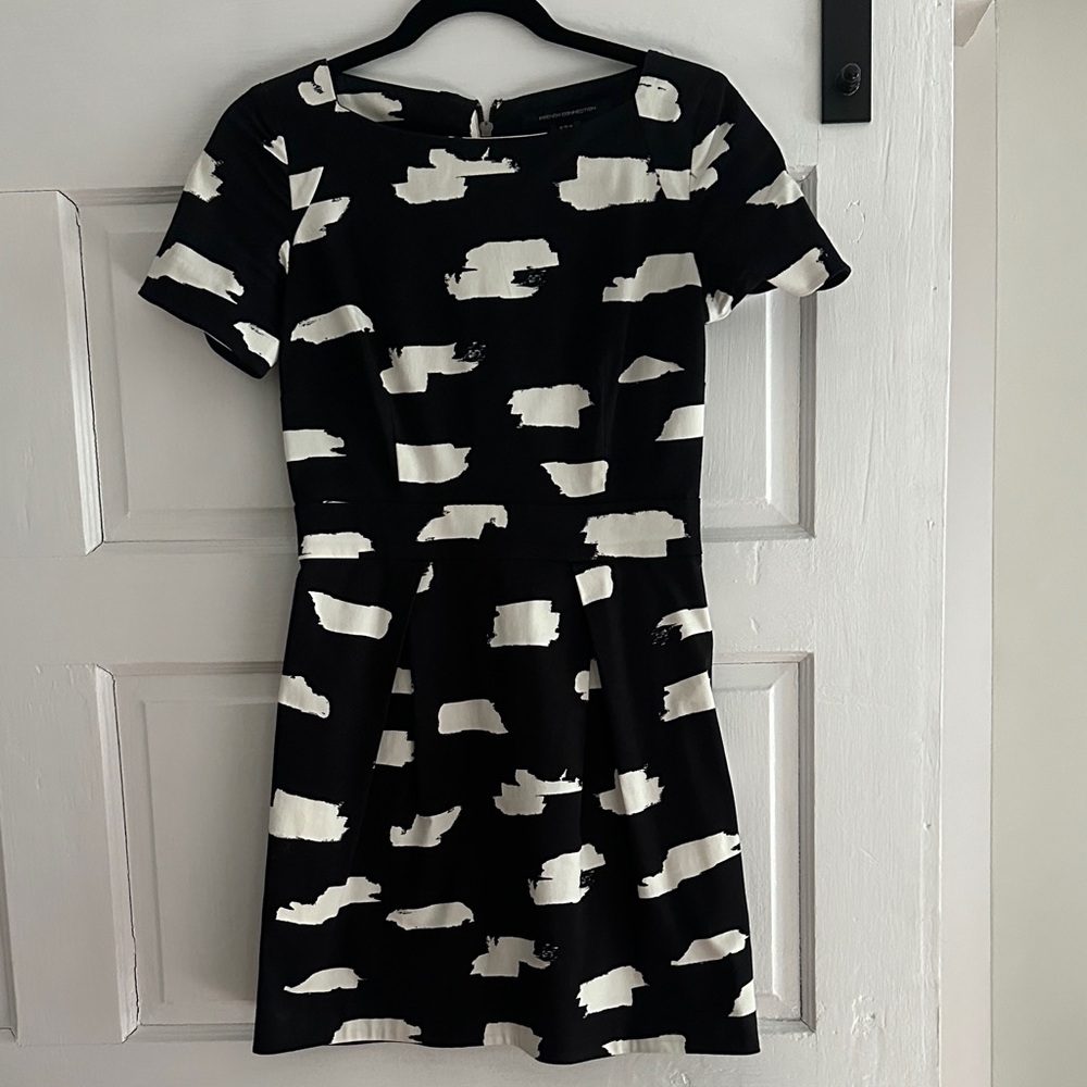 French Connection Abstract Black and White Mini Dress